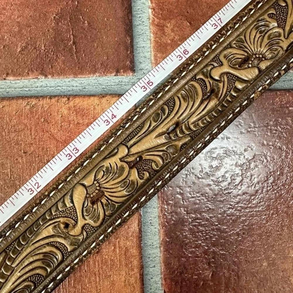 Tony Lama Embossed Leather Jimmy Belt Size 34 Inches